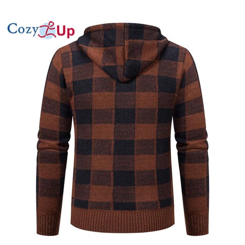 Cozy Up Мужской свитер, пальто, осень-зима, толстый, теплый, с капюшоном, клетчатый шерстяной свитер, кардиган, флисовое пальто на молнии, мужское пальто