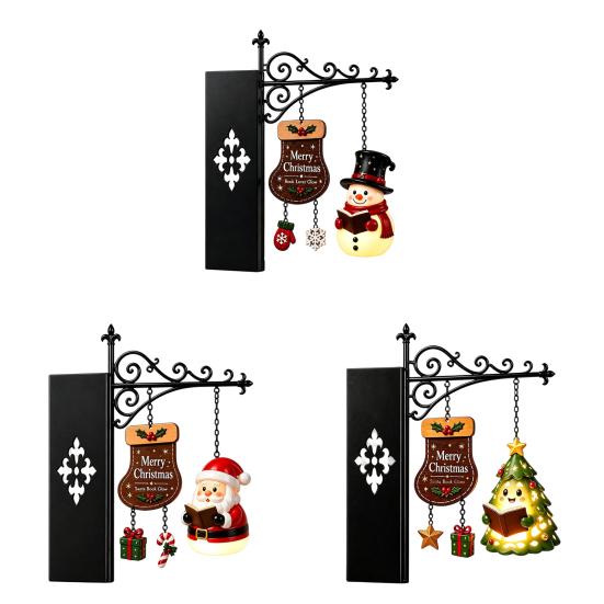 Santa Snowman Shelf Lights Christmas Bookshelf Hanging Light, Book Nook Lamp, Metal Garden Balcony Decor Floating Library Lantern Decor, Holiday