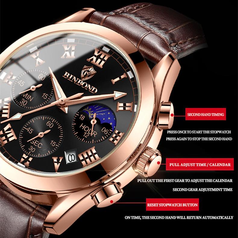 BINBOND with Gift Box Luxury Crocodile Leather Watch Analog Quarzt Wirst Watches Trendy Gifts