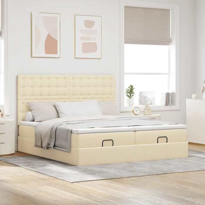 Cadre de lit ottoman - Maison Exclusive - Rangement hydraulique - Matelas ressorts ensachés 20 cm - Tissu crème