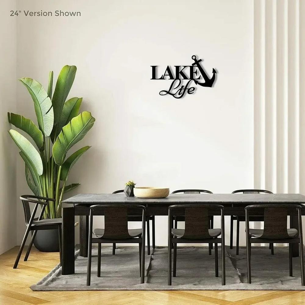 Lake Life with Anchor Metal Wall Sign – Charming Home Décor, Decorative Iron Art, Hanging Wall Art, and Rustic Decoration