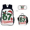 Print Backpack for Students, Six Seven School Bag with Ice Pack Kit, Trendy 3-in-1 Set, Durable Large Capacity