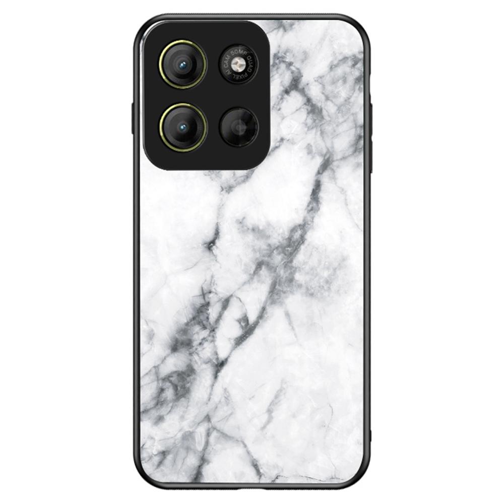 For Motorola Moto G15 4G Case Marble Pattern Tempered Glass+PC+TPU Protective Phone Cover