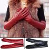 Women Gloves Faux Leather Elbow Gloves Winter Warm Lined Finger Gloves Long Gloves
