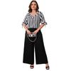 Plus Size Women's New Fashion Loose Casual Striped Top Wide Leg Trouser Suit