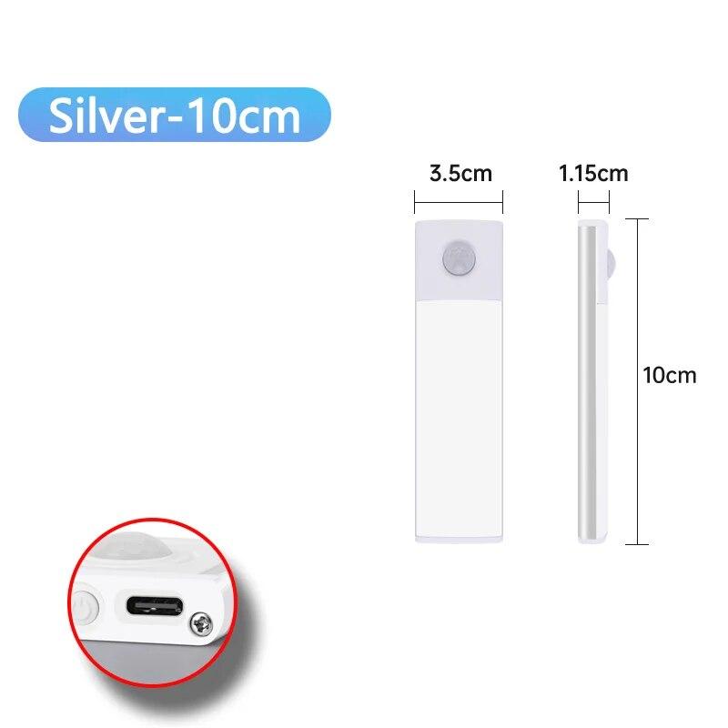 Светодиодная лампа для шкафа USB Type-C, перезаряжаемая, с датчиком движения, светодиодная лампа для кухонного шкафа, освещение шкафа 20 см/30 см/40 см/50 см/60 см