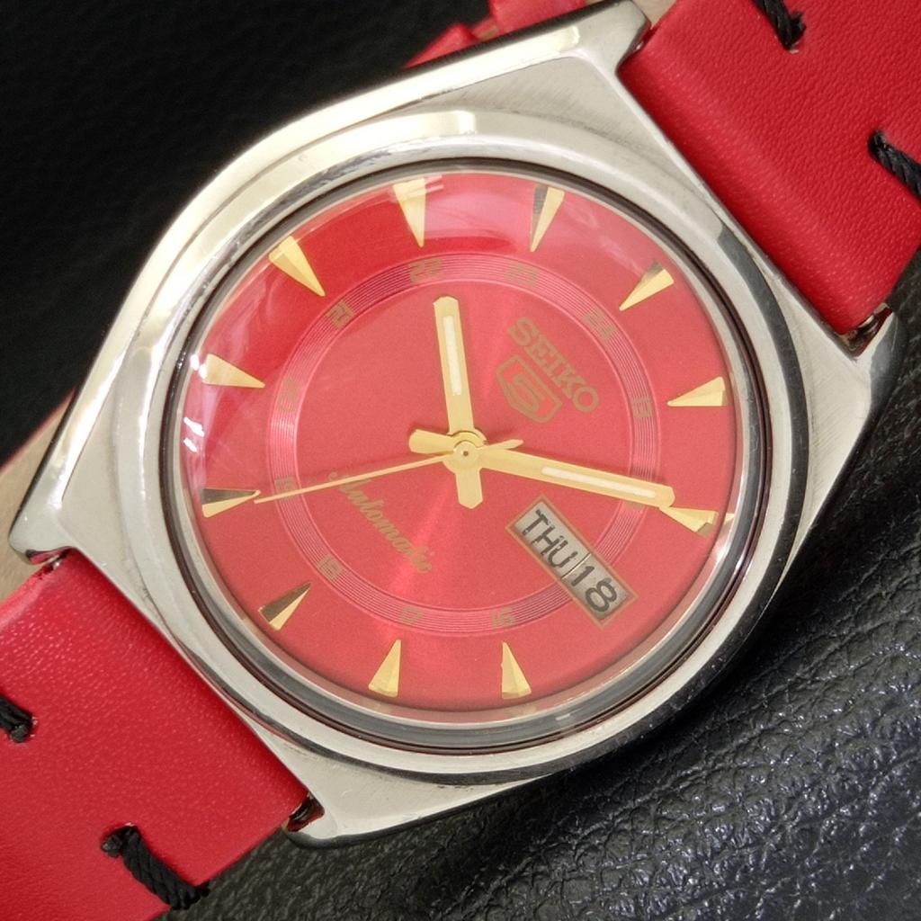 USED VINTAGE SEIKO 5 AUTOMATIC 7009A JAPAN MENS RED COLOR DIAL WATCH A433406-2 R116-a433406