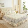 Pastoral Style Printed Bed Skirt Plant Patterned Lace Edge Bedspread Protective and Wear-resistant Home Bedding Bed Sheets