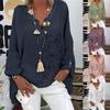 Women's Cotton And Linen Print Casual V-Neck Large Size Print Shirt Tops