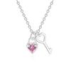 Pink Zircon Heart Key Pendant Necklace Cute Light Luxury Clavicle Chain For Women Elegant Small Exquisite Necklace Party Jewelry