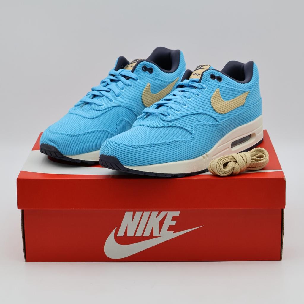 FB8915-400 Nike Air Max 1 PRM Вельвет Балтийский Синий Кунжут Сетка Стальной Серый Бирюзовый