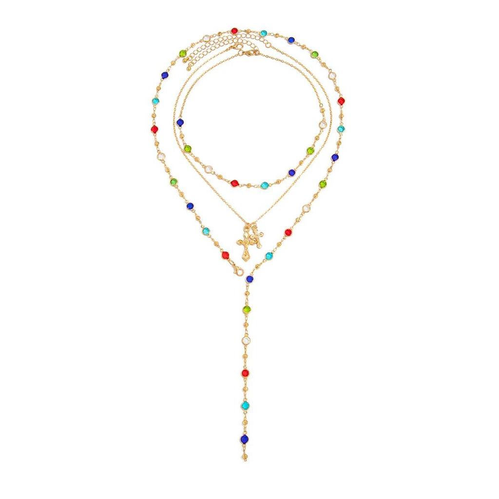 Ingemark 3Pcs/Set Y2K Boho Crystal Tassel Chain Necklace Women Collares New Trend Goth Cross Pendant Choker Party Jewelry Gift