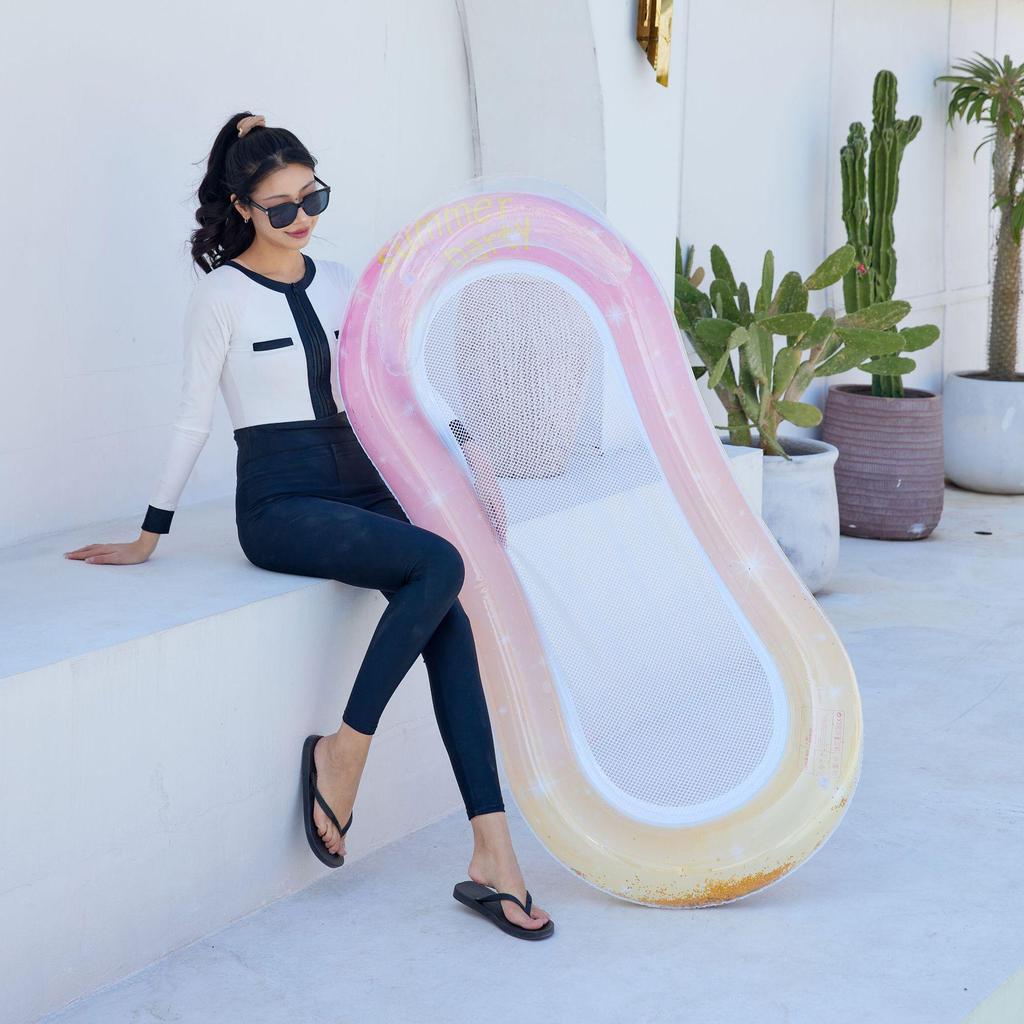 Mesh Backrest Recliner Inflatable Floating Chair with Sequin Design