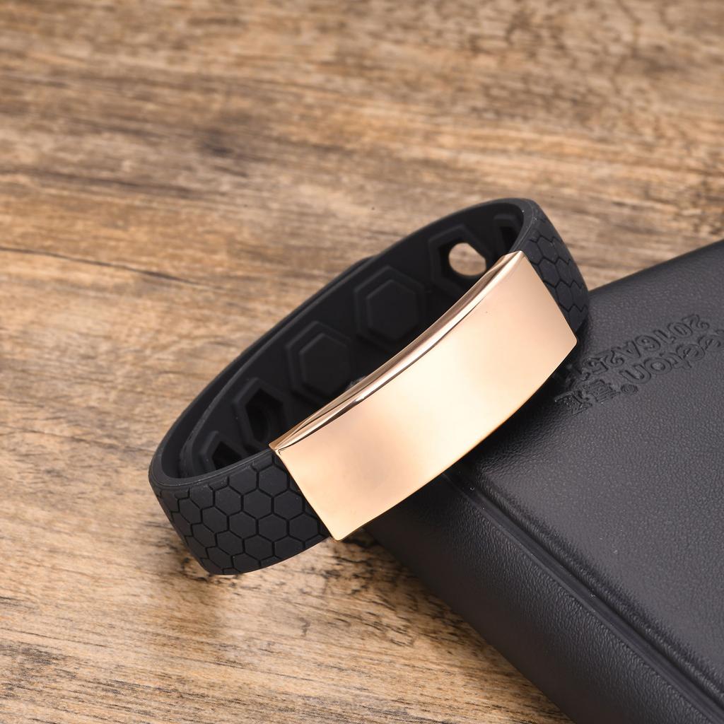 Xiaomi Vnox Free Personalized 16mm Silicone Bracelets for Men Boy, Anti-static Rubber Band with Stainless Steel Bangle, Custom Gift