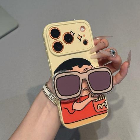 Trend cartoon sunglasses holder for iPhone17PROMAX mobile phone case Apple 16 anti-drop bright soft case 12