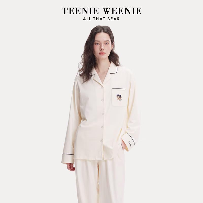Teenie Weenie Cotton Embroidered Pajamas for, 2026 Autumn New Stye Cardigan, Wearabe Outside, Coupe' ong-Seeve oungewear for Wome