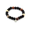 Stones and Minerals. Petrified Wood Bead Bracelet + Matte Black Onyx 8 Mm. Made In France.