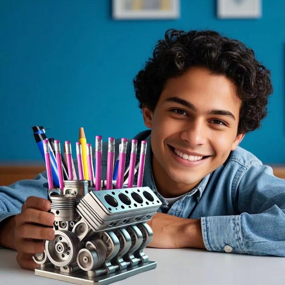 V6/V8 Engine Shaped Engine Block Pen Holder Ornaments Pencil Organizer Desk Organizer Gifts