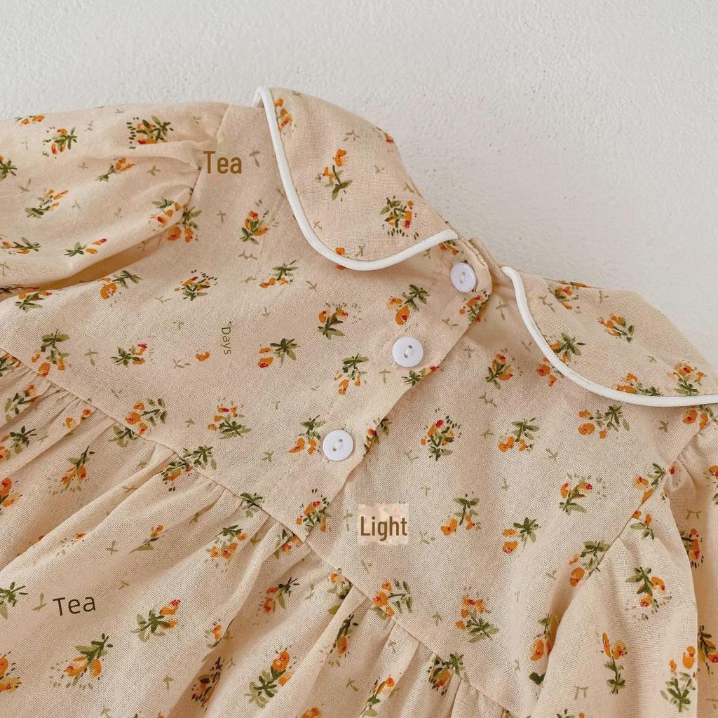 2024 Осень Детский комбинезон с длинными рукавами и цветочным узором для девочек