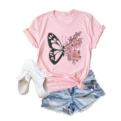Цветок Бабочка Стиль Трендовая Одежда Модная Футболка Футболки с Мультяшным Рисунком Летняя Футболка Женская Леди Принт Повседневная Графическая Футболка