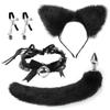 Adult Erotic Set for Women-Cat Tail Anal Plug Mouth Gag Nipple Clamps Collar Posterior Training Supplies Leather SM Toy