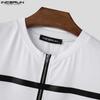 INCERUN Summer Men's O-neck Short Sleeve Stitching Slim T-shirts Splits Tops