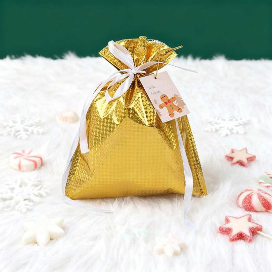 Pcs Christmas 10 Drawstring Gift Bags Holiday Foil Gift Bags Reusable Xmas Gift Wrapping Bags For Gifts Presents Xmas Party Favors