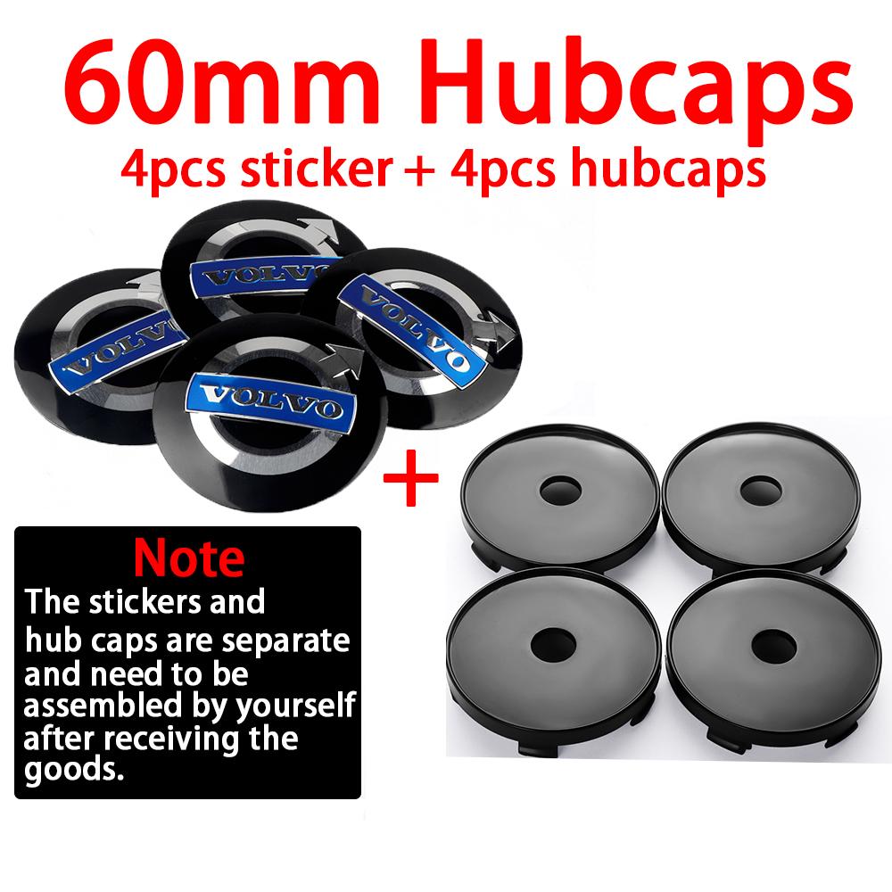 4pcs 56/60mm Car Wheel Center Cover Stickers Hub Caps Decor Decals For Volvo Rdesign AWD C30 C70 S40 S60 S70 S80 S90 V40 V50 V60