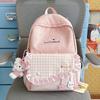 Schoolbag Waxy Jiji Cream Lotus Leaf Edge School Bag Niche Bow Embroidery Girl Plaid Color Matching Junior High School Backpack