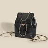 Fashion Women Leather Backpack Oil Wax Pu Leather Knapsack Mini Rucksack Chain Bucket Shoulder Bag