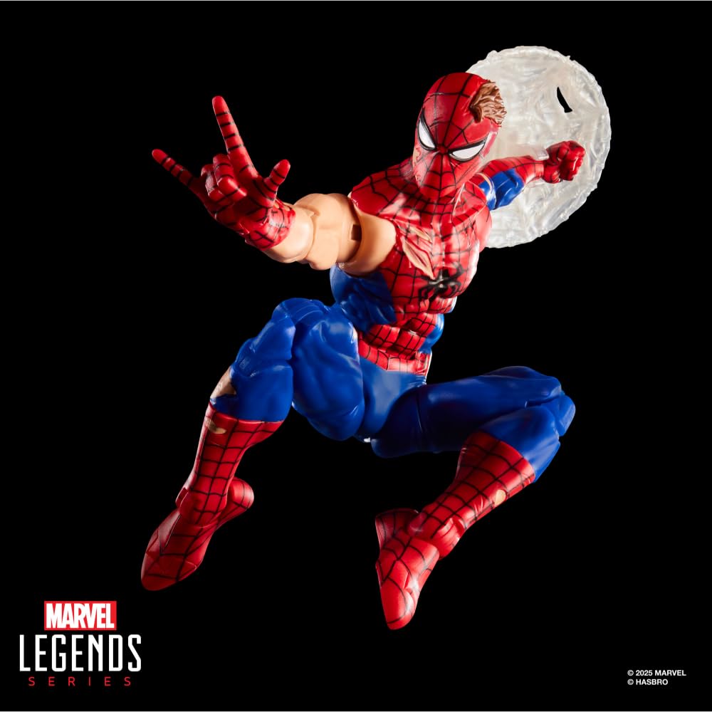 Hasbro Серия Marvel Legends «Магия»: "Сбор" Паук-Человек с боевыми повреждениями 15 см Игрушка-фигурка + Лимитированная фольгированная коллекционная карточка