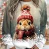 Women's 3D Digital Printed Christmas Bunny Cute Round Neck Pullovers & Long Sleeves Women’s
