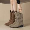 Long Boots Women's New Frosted Retro High Boots for Fall/Winter  with Pointed Toes and Chunky Heels