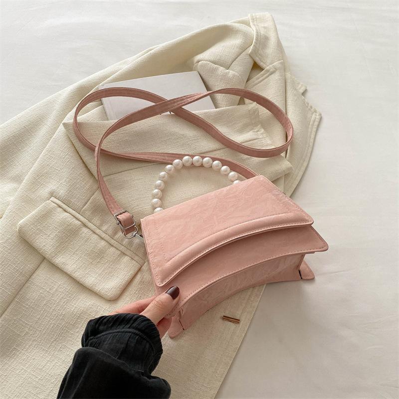 Мода 2025 лето новый модный дизайн на одно плечо через плечо зарубежный стиль однотонный ретро свежий жемчуг портативный через плечо