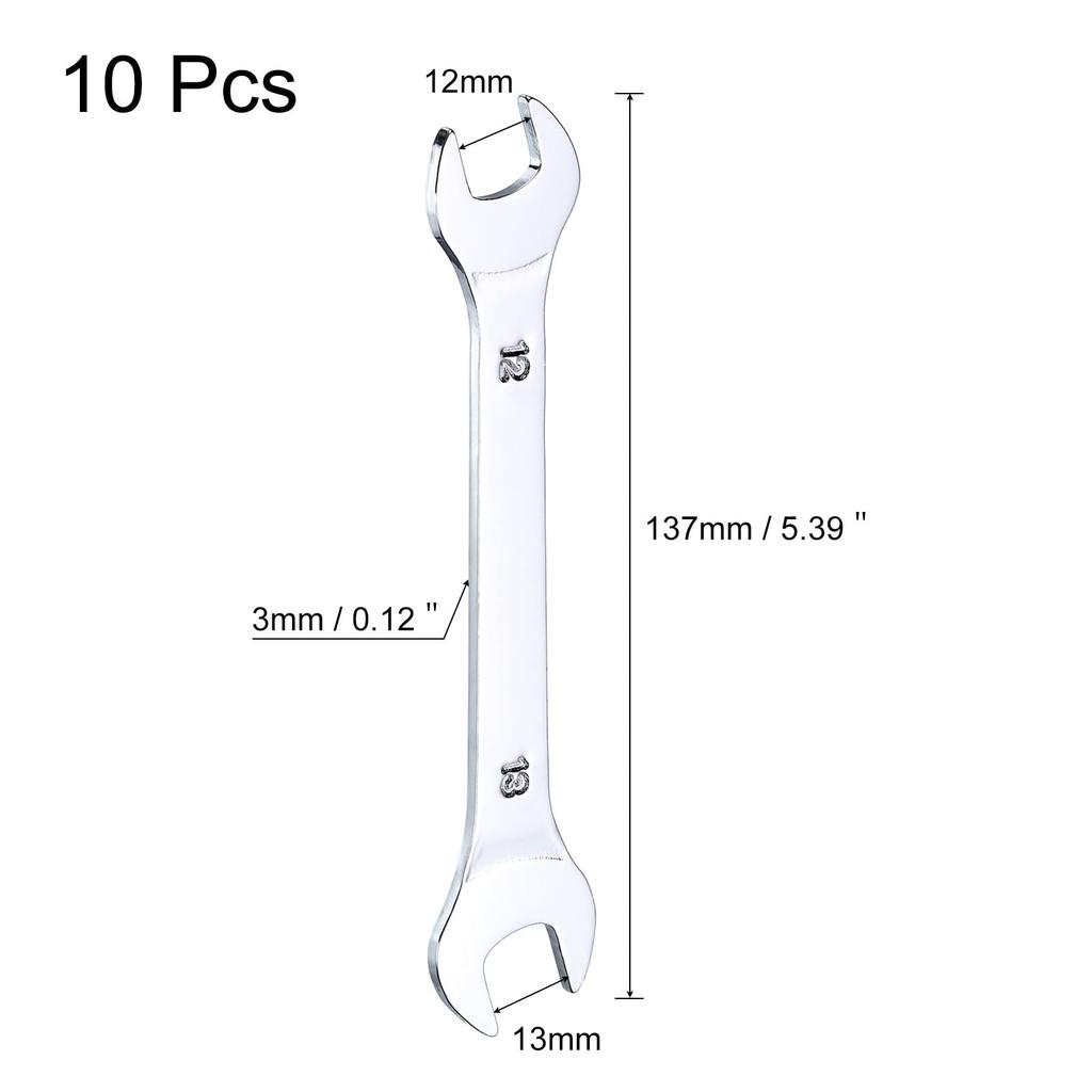 Uxcell Тонкие рожковые ключи 12мм x 13мм Метрические Двойные рожковые Хромированные Зеркальные Высокоуглеродистые Тонкие Ключи для Дома Машины 10 Штук Ключи, Ключи, Хромированные,