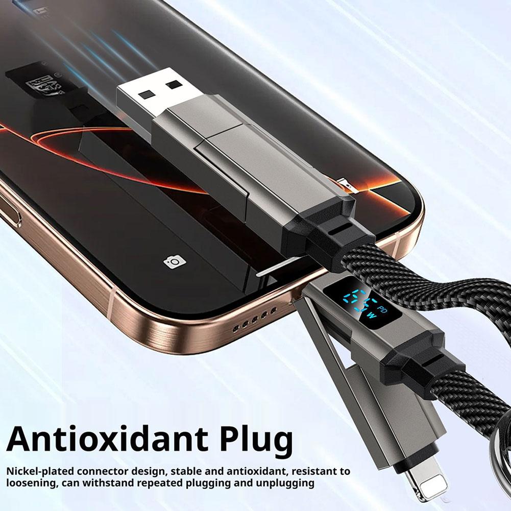 65 Вт 4-в-1 Шнур для зарядки на брелоке, Кабель USB Type C с дисплеем мощности В/А/Вт, Портативный провод для iPhone iPad Samsung Ноутбука