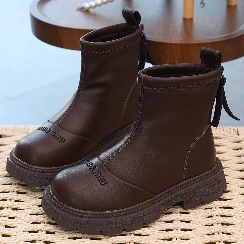 Водонепроницаемые кожаные хлопковые ботинки для девочек - Осень/Зима 2025 Стиль Мартин