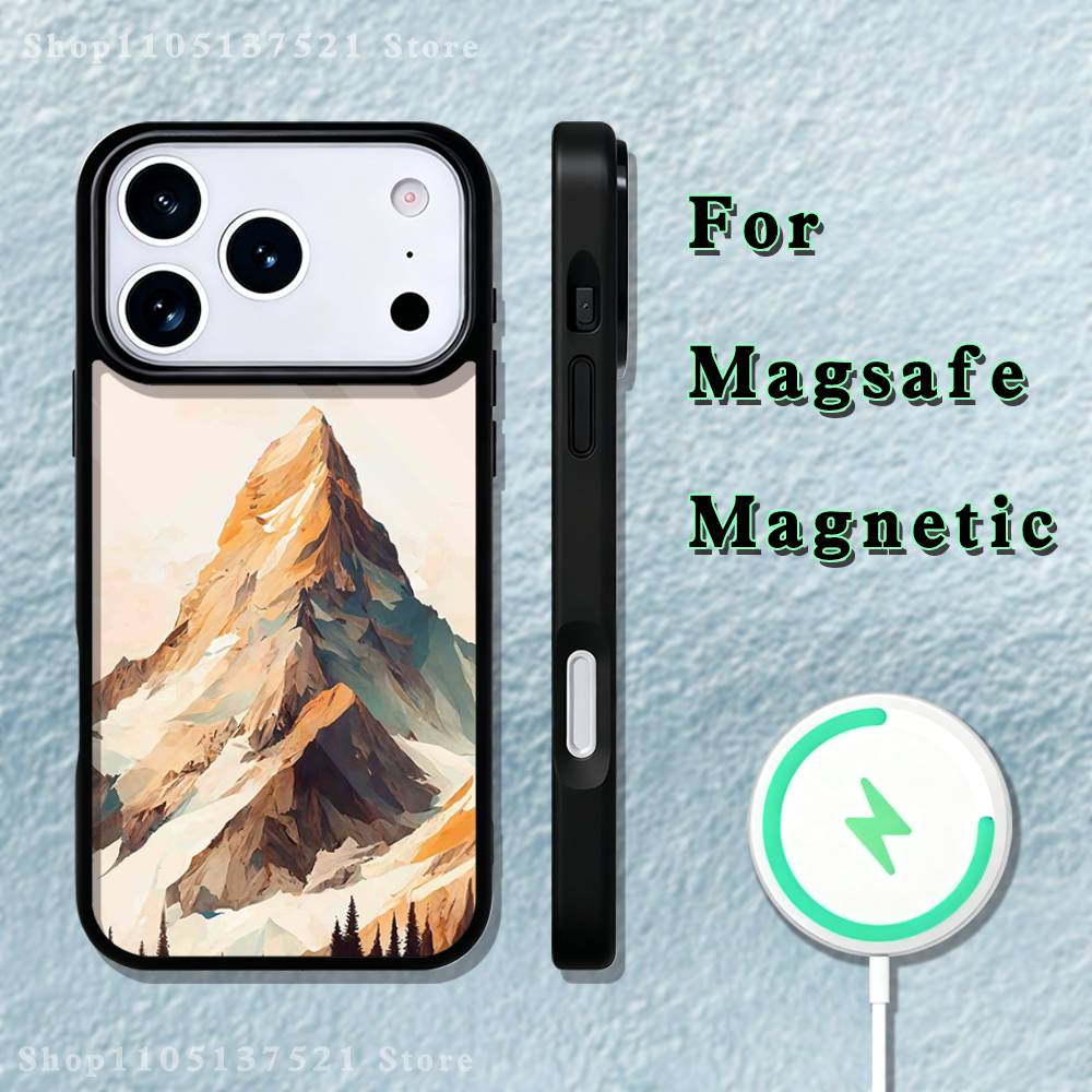 Snow Mountain Scenery Design Phone Case iPhone 17,16,15,14,13,12,11,Pro,Max,Plus,Mini,SE4,E Magnetic Magsafe Wireless Charging