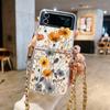 Желтый Цветок Мягкий ТПУ Чехол-Ремешок Для Samsung Galaxy Z Flip 7 6 5 4 3 5G Flip5 Flip6 Ударопрочный Crossbody Веревка Чехол для Телефона