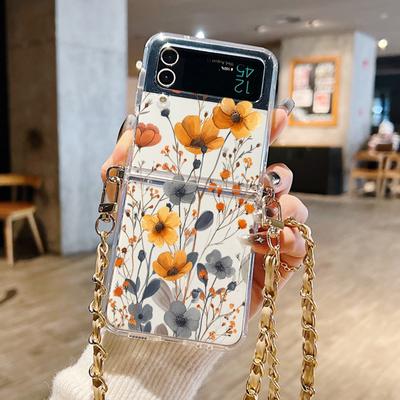Желтый Цветок Мягкий ТПУ Чехол-Ремешок Для Samsung Galaxy Z Flip 7 6 5 4 3 5G Flip5 Flip6 Ударопрочный Crossbody Веревка Чехол для Телефона