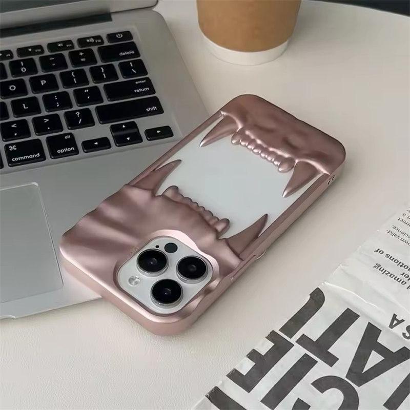 3D плиссированный полый матовый чехол с изображением тигрового зуба для iPhone 16 15 14 Plus 13 12 11 Pro Max, противоударный защитный чехол с рассеиванием тепла