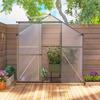6 x 2.5ft Polycarbonate Greenhouse Walk-In Green House with Rain Gutter, Sliding Door, Window, Foundation, Dark Grey
