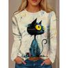 Fashion Women'S Long Sleeves T-Shirt Funny Cat 3D Print Top Woman Harajuku T Shirt Casual Clothing Summer Tshirt