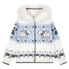 Unisex Vintage Fair Isle Knit Hooded Cardigan With Faux Fur Trim Warm Winter Sweater
