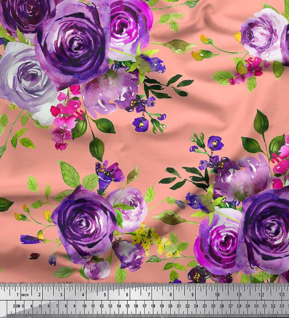 Soimoi Японский креп-атлас с принтом листьев и цветов розы по метрам 42 дюйма