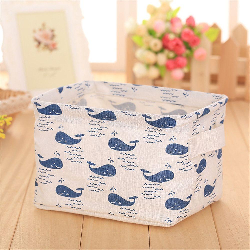 Desktop Cotton And Linen Handle Collapsible Storage Box Cartoon Pictures Storage Basket