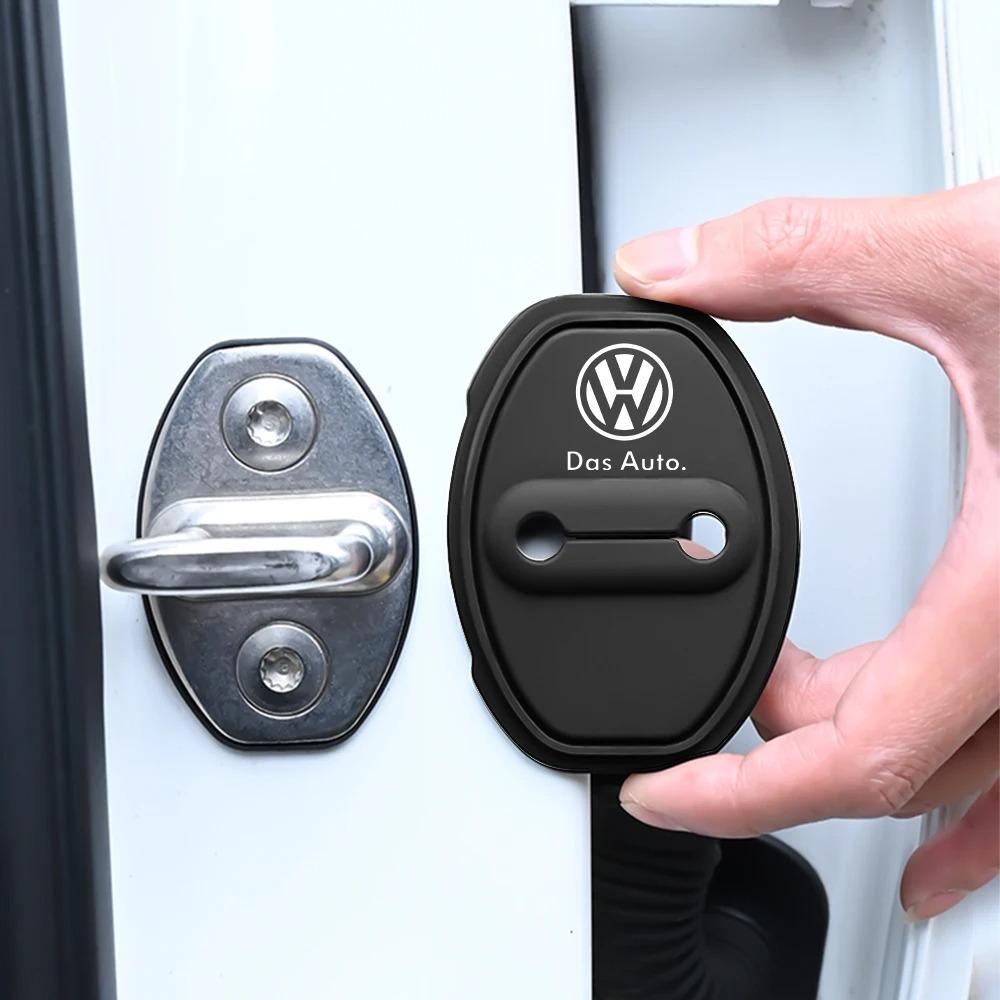 RUN1 Car Silicone Door Lock Cover Protective Stickers Accessories For Volkswagen VW Rline Golf 4 5 6 7 Tiguan Passat B5 B6 B7 CC MK5