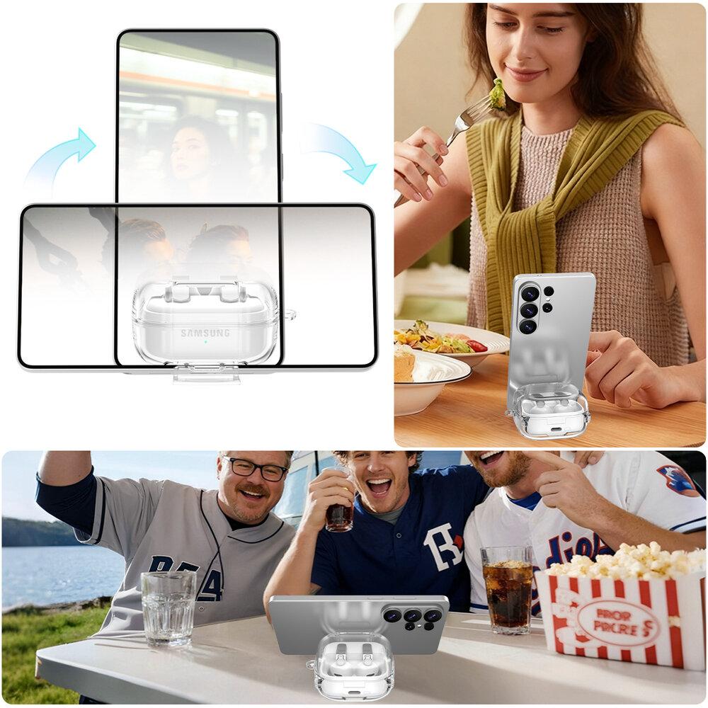KEYSION Прозрачный HD Чехол для Наушников Samsung Galaxy Buds 4 4 Pro Жесткий Поликарбонатный Ударопрочный Чехол для Наушников С Крючком-Подставкой для Телефона