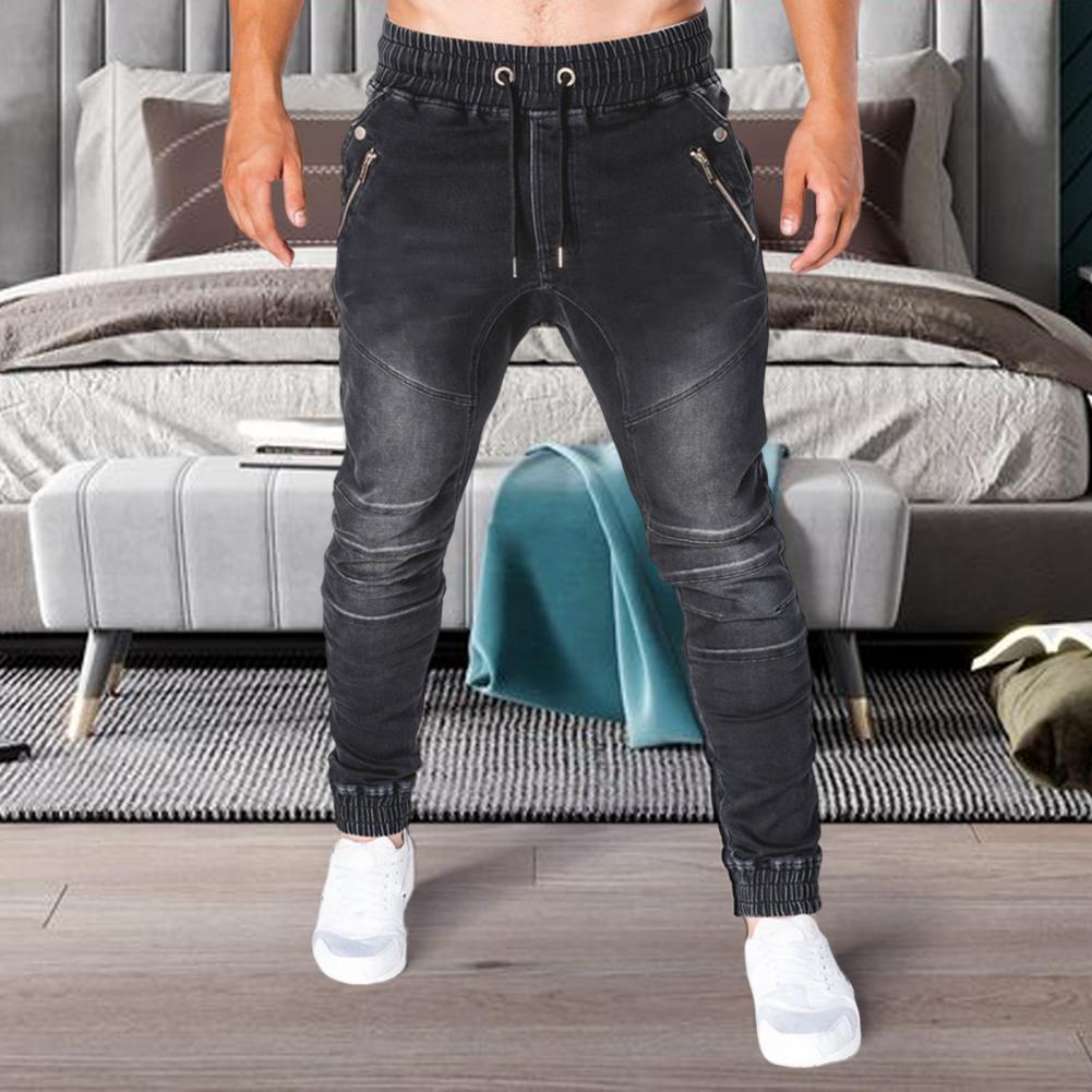 Men Jeans Slim Male All Match Ankle Tied Lace-up Denim Pants Denim Pants for Work