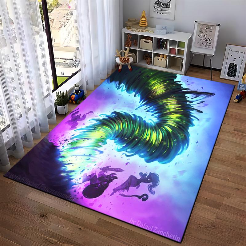 "Fantasy Artwork Carpet with Green Tornado and Characters Design" Suitable for use as an anti-slip for living room bedroom sofas